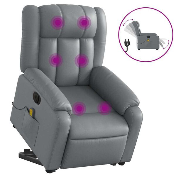 vidaXL Electric Stand up Massage Recliner Chair Grey Faux Leather