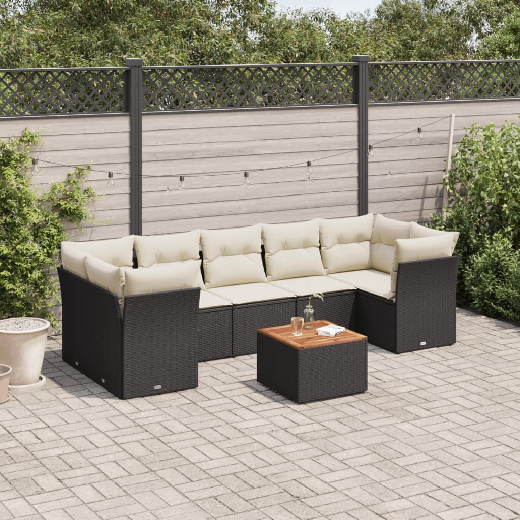 vidaXL 8 Piece Garden Sofa Set with Cushions Black Poly Rattan