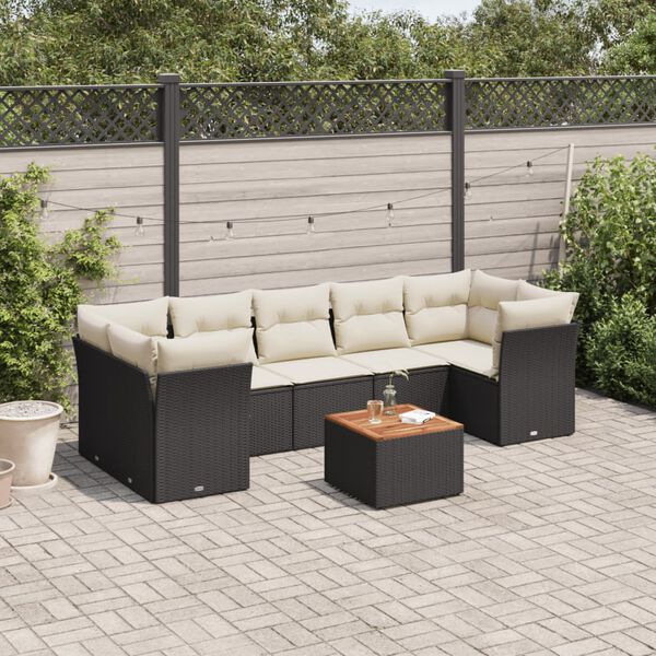 vidaXL 8 Piece Garden Sofa Set with Cushions Black Poly Rattan