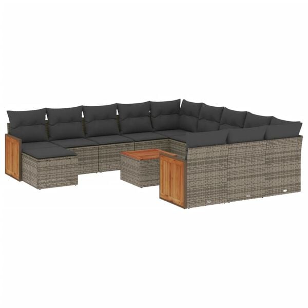vidaXL 13 Piece Garden Sofa Set with Cushions Grey Poly Rattan