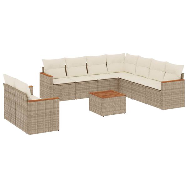 vidaXL 10 Piece Garden Sofa Set with Cushions Beige Poly Rattan