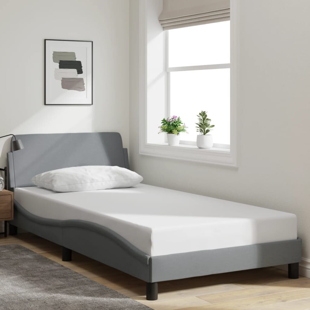 vidaXL Bed Frame without Mattress Light Grey 100x190 cm Fabric