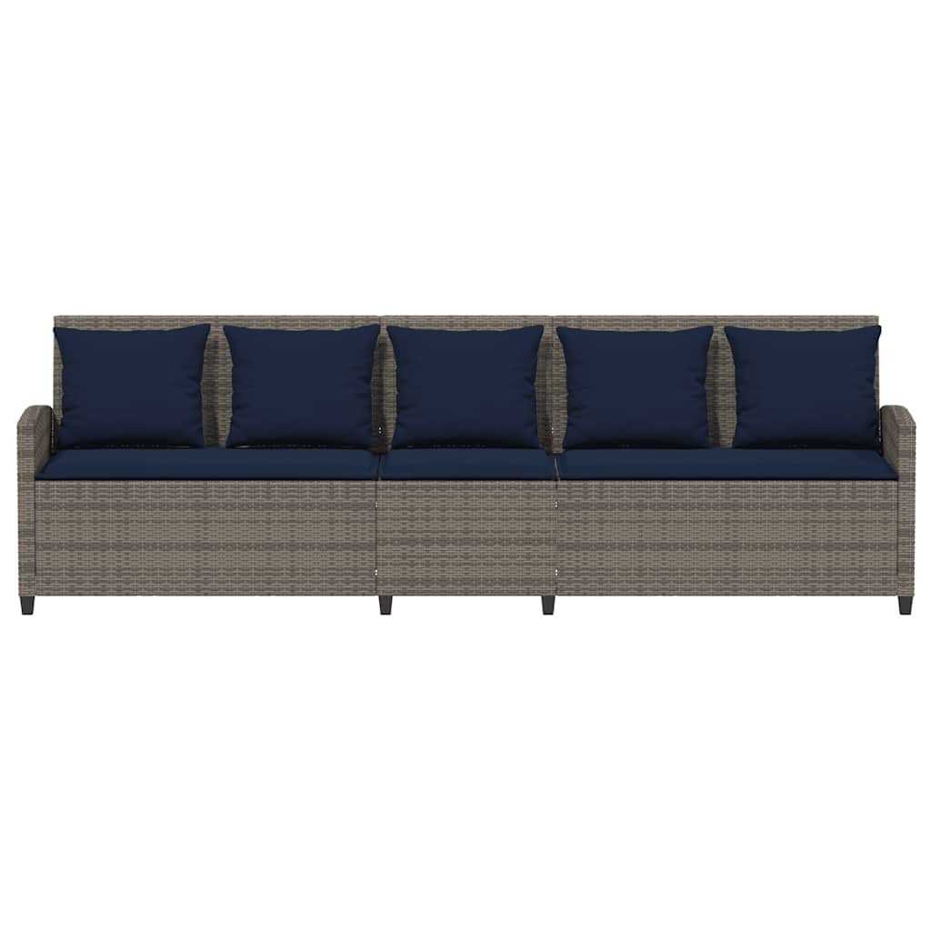 vidaXL Garden Sofa 5-Seater with Cushions Grey Poly Rattan