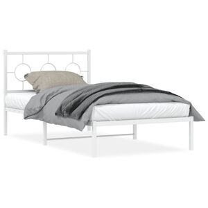 vidaXL Metal Bed Frame without Mattress with Headboard White 100x200cm