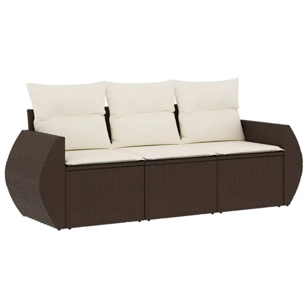 vidaXL 3 Piece Garden Sofa Set with Cushions Brown Poly Rattan