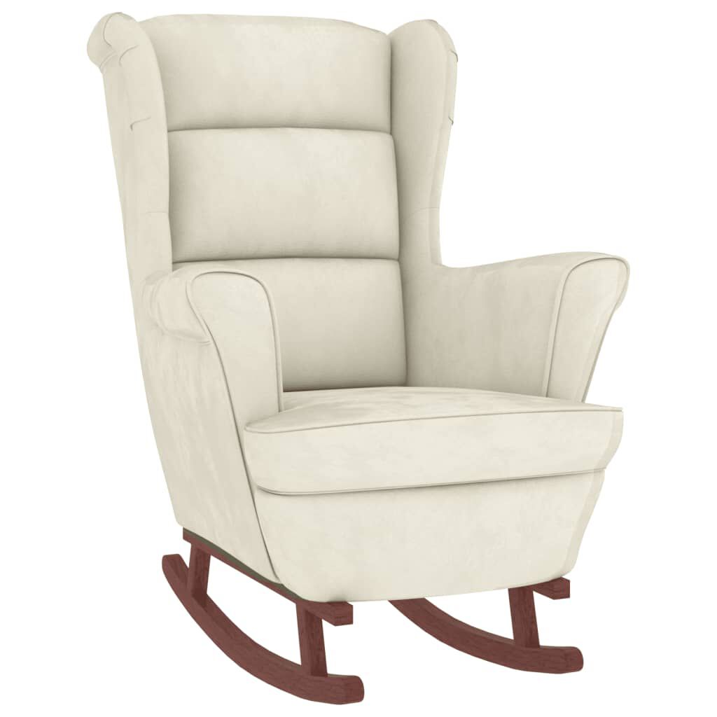 vidaXL Rocking Chair with Solid Wood Rubber Legs Cream Velvet