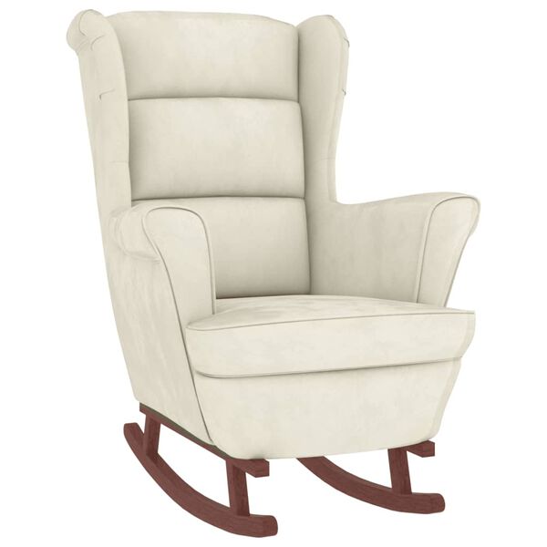 vidaXL Rocking Chair with Solid Wood Rubber Legs Cream Velvet