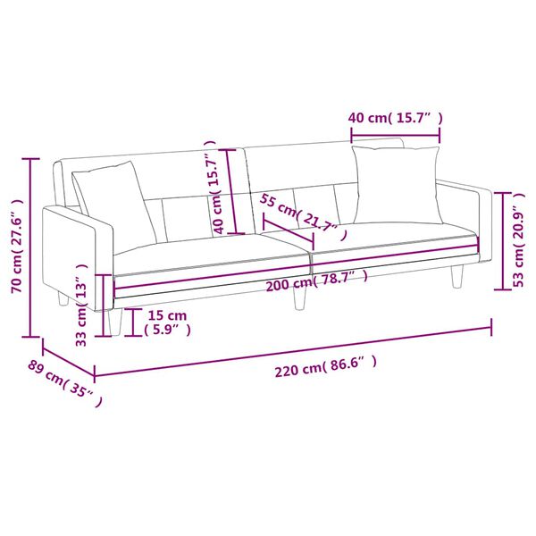 vidaXL Sofa Bed with Cushions Light Grey Fabric