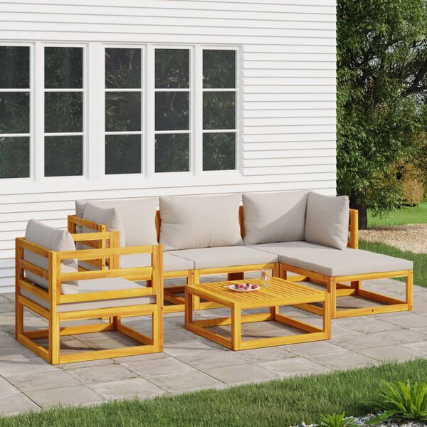 vidaXL 6 Piece Garden Lounge Set with Light Grey Cushions Solid Wood