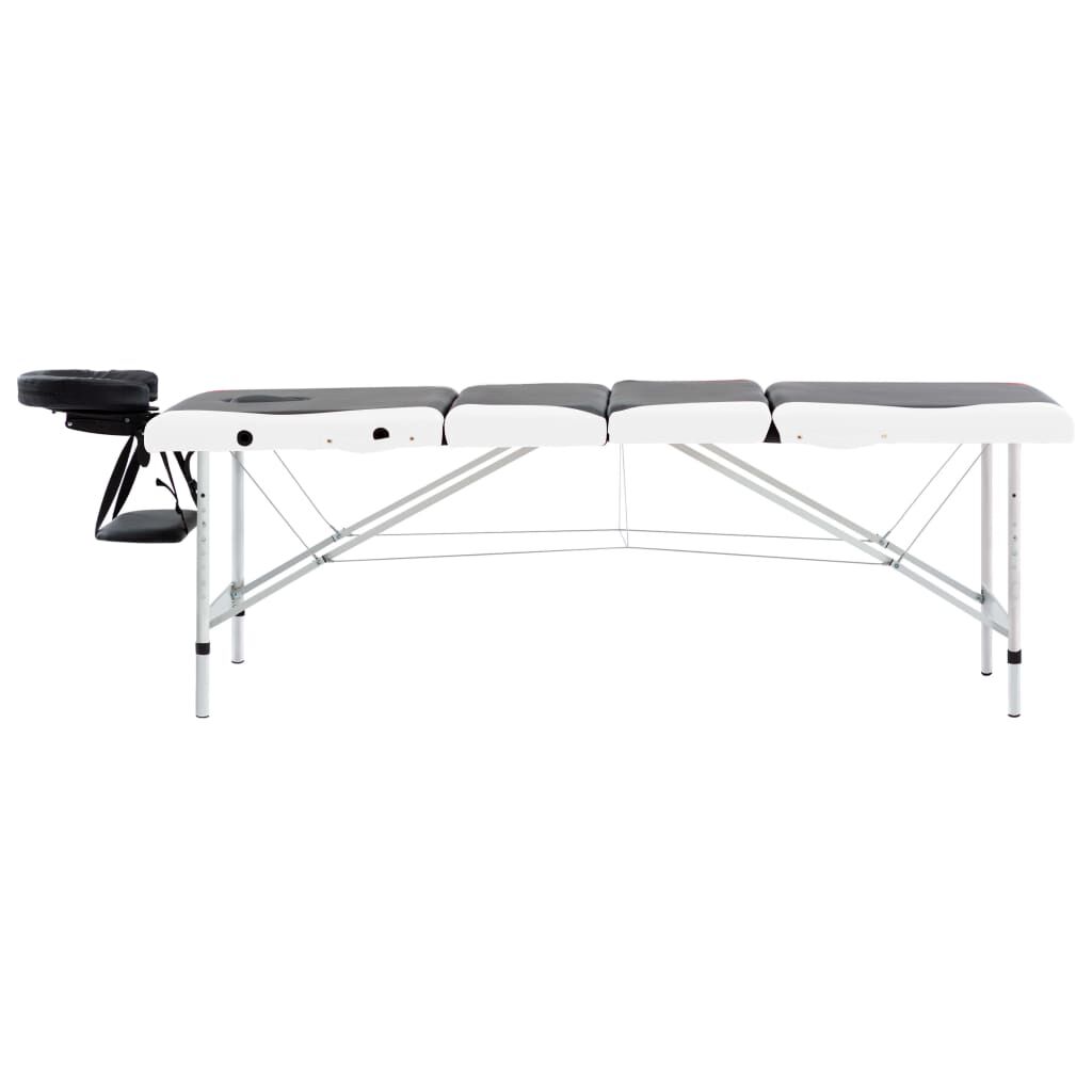 vidaXL 4-Zone Foldable Massage Table Aluminium Black and White