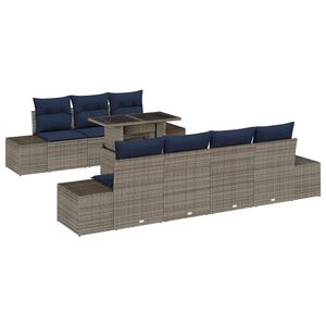 vidaXL Sofa Set with Cushion Manual 8 pcs Grey and Navy Poly Rattan