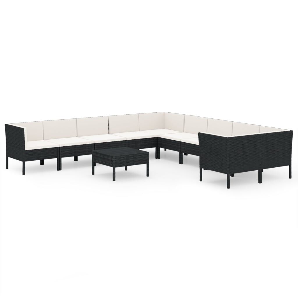 vidaXL 11 Piece Garden Lounge Set with Cushions Poly Rattan Black