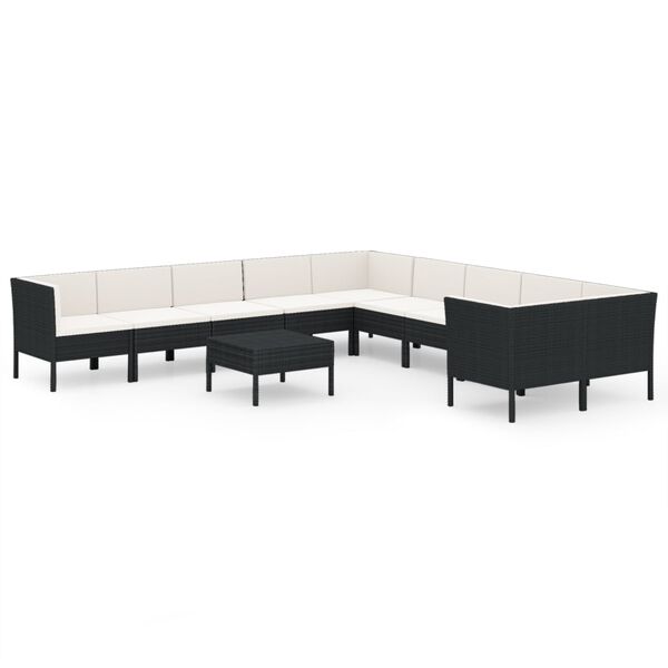 vidaXL 11 Piece Garden Lounge Set with Cushions Poly Rattan Black