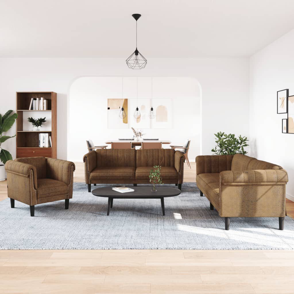 vidaXL 3 Piece Sofa Set Brown Velvet