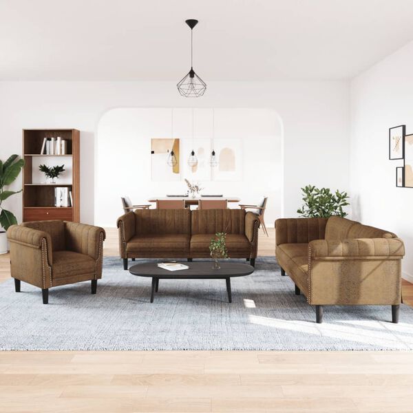 vidaXL 3 Piece Sofa Set Brown Velvet