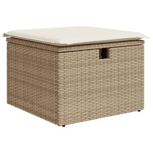 vidaXL Garden Stool with Cushion Beige 55x55x37 cm Poly Rattan
