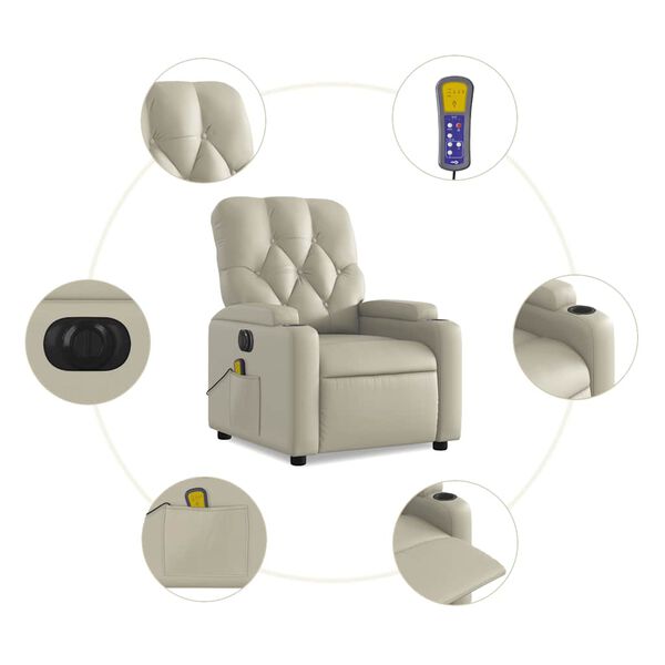 vidaXL Electric Massage Recliner Chair Cream Faux Leather