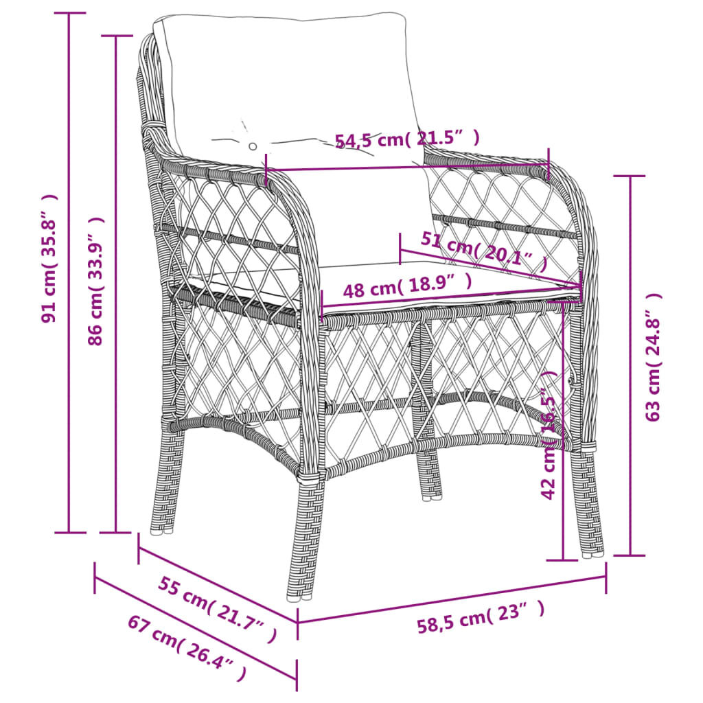 vidaXL Garden Chairs with Cushions 2 pcs Black Poly Rattan