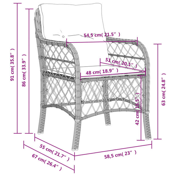 vidaXL Garden Chairs with Cushions 2 pcs Black Poly Rattan