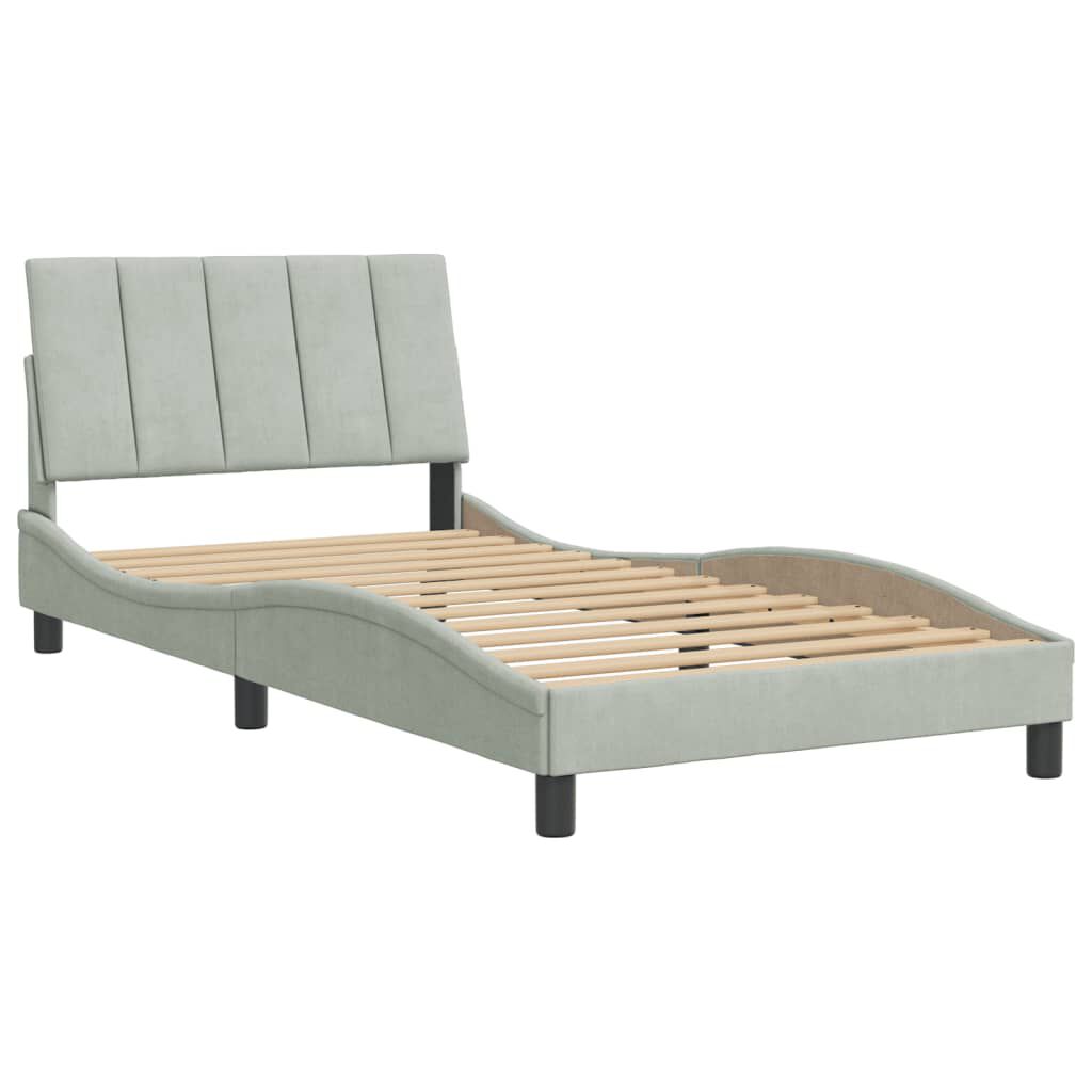 vidaXL Bed Frame without Mattress Light Grey 100x190 cm Velvet
