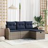 vidaXL Sofa Set with Cushion Manual 4 pcs Grey and Navy Poly Rattan