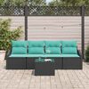 vidaXL Sofa Set with Cushion 5 pcs Black and Turquoise Poly Rattan