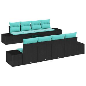 vidaXL Sofa Set with Cushion 9 pcs Black Poly Rattan