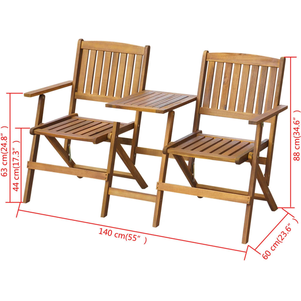 vidaXL Folding Garden Bench with Tea Table 140 cm Solid Acacia Wood