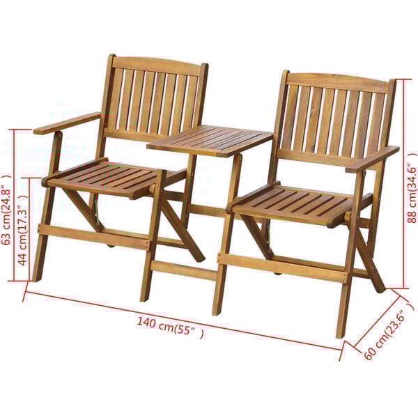vidaXL Folding Garden Bench with Tea Table 140 cm Solid Acacia Wood