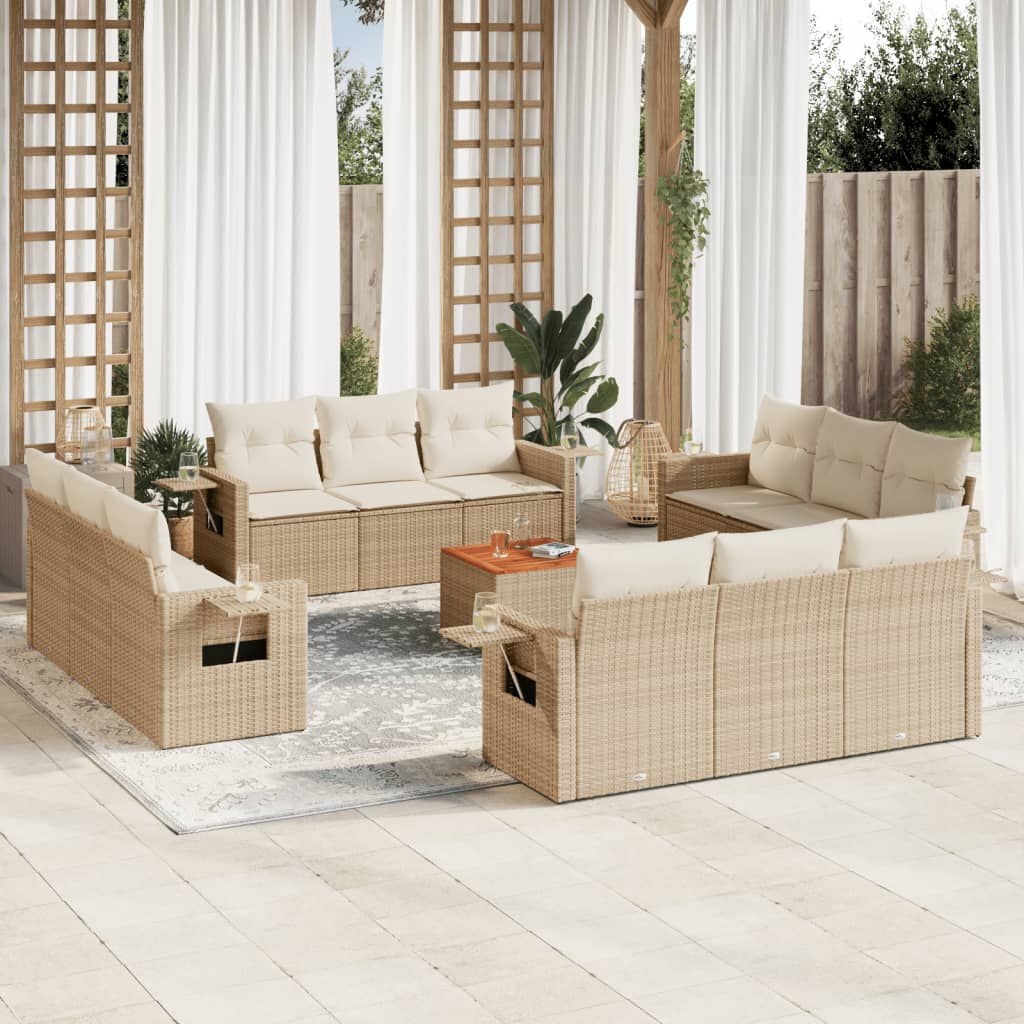 vidaXL 13 Piece Garden Sofa Set with Cushions Beige Poly Rattan