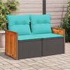 vidaXL Garden Sofa with Cushions 2-Seater Black Poly Rattan