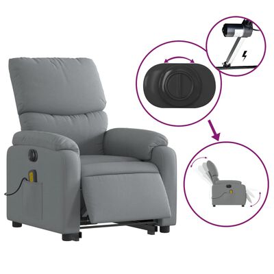 vidaXL Electric Stand up Massage Recliner Chair Light Grey Fabric