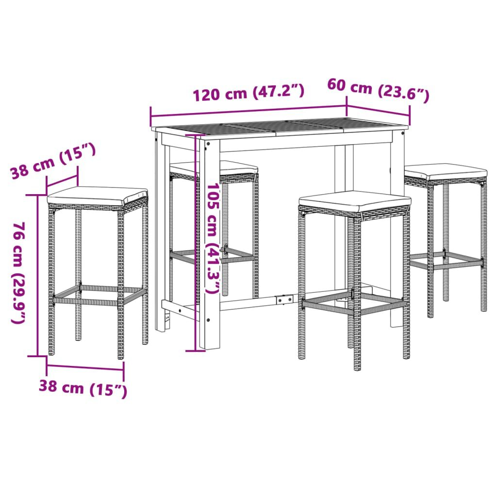 vidaXL 5 Piece Garden Bar Set Black Solid Wood Acacia and Poly Rattan