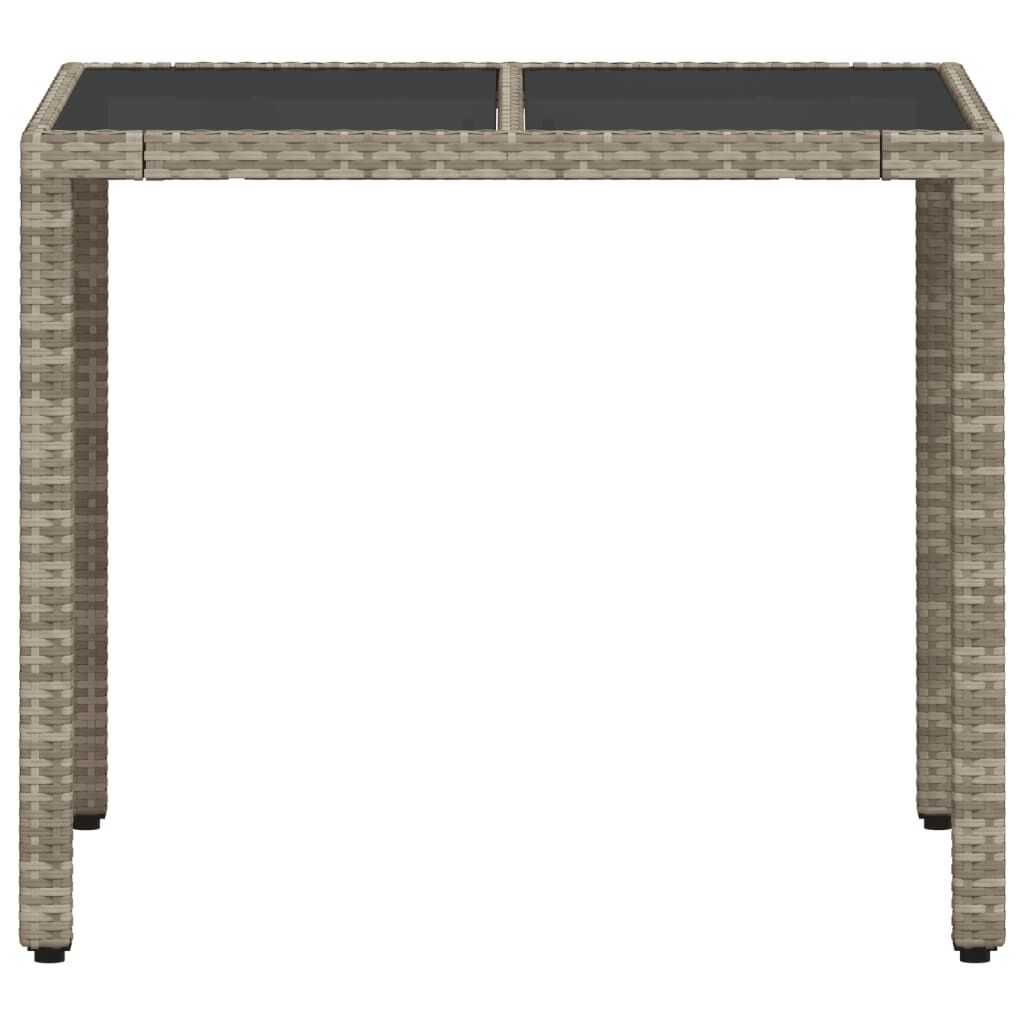 vidaXL Garden Table with Glass Top Light Grey 90x90x75 cm Poly Rattan