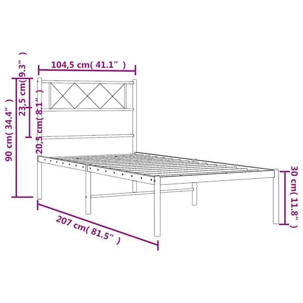 vidaXL Metal Bed Frame without Mattress with Headboard Black 100x200cm