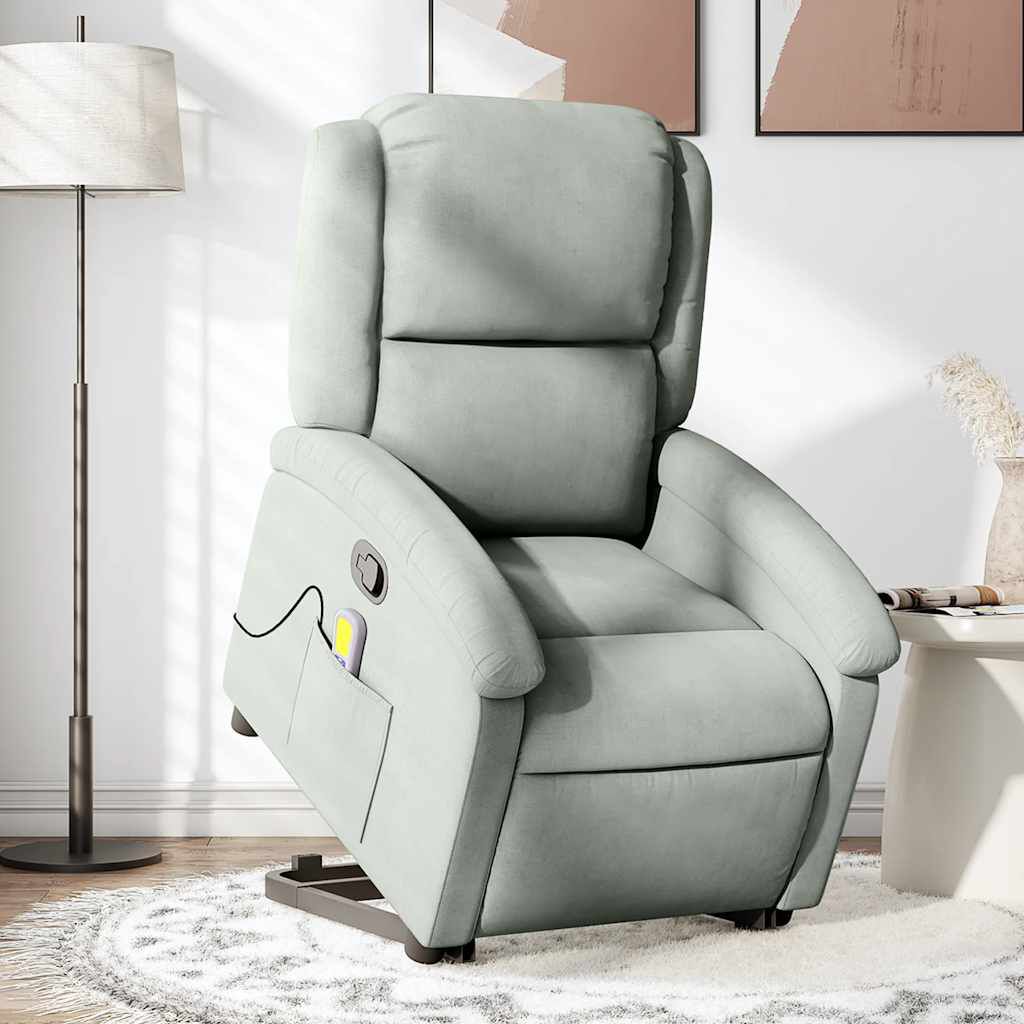 vidaXL Stand up Massage Recliner Chair Light Grey Velvet