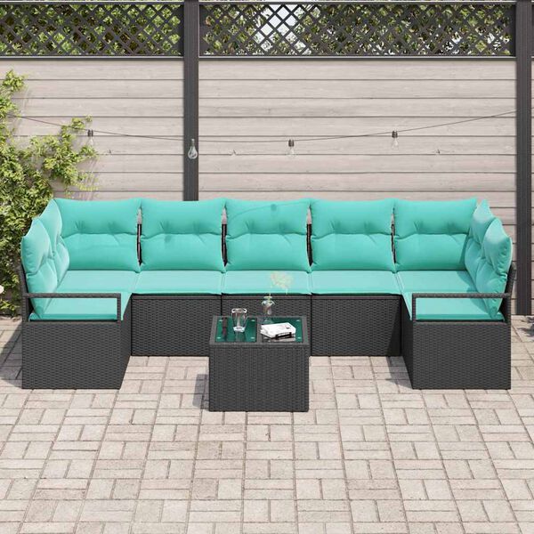 vidaXL Garden Sofa Set with Cushion Manual 8 pcs Black and Turquoise