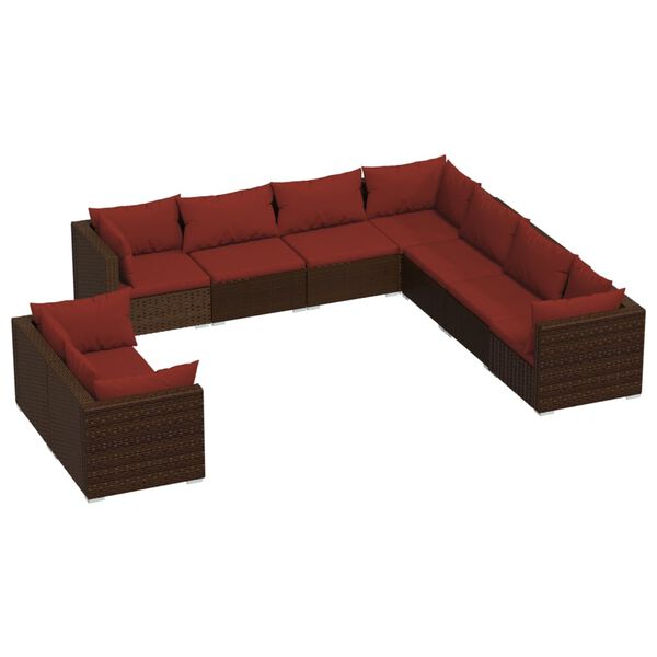 vidaXL 9 Piece Garden Lounge Set with Cushions Brown Poly Rattan