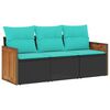 vidaXL 3 Piece Garden Sofa Set with Cushions Black Poly Rattan