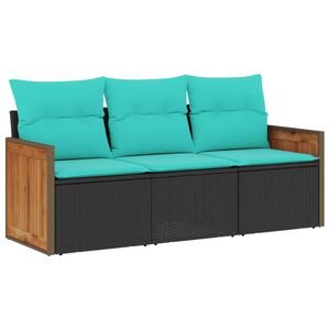vidaXL 3 Piece Garden Sofa Set with Cushions Black Poly Rattan