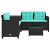vidaXL Garden Sofa with Table and Cushions L-Shaped Black Poly Rattan