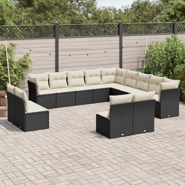 vidaXL 13 Piece Garden Sofa Set with Cushions Black Poly Rattan