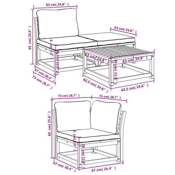 vidaXL 5 Piece Garden Lounge Set with Cushions Solid Wood Acacia