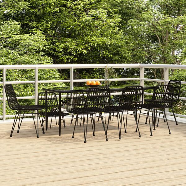 vidaXL 9 Piece Garden Dining Set Black Poly Rattan