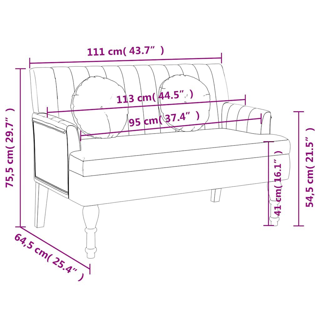 vidaXL Bench with Cushions Black 113x64.5x75.5 cm Fabric