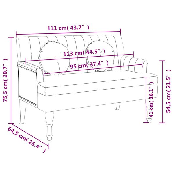 vidaXL Bench with Cushions Black 113x64.5x75.5 cm Fabric