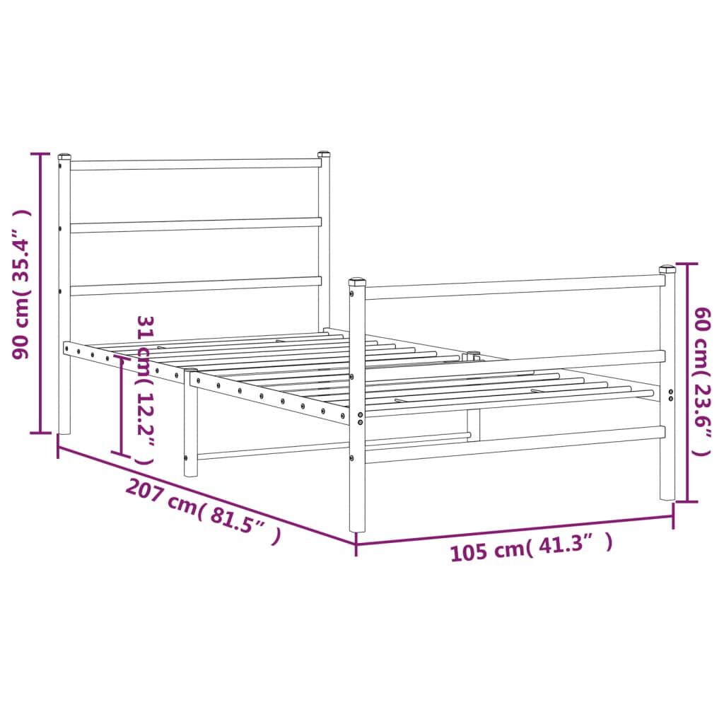 vidaXL Metal Bed Frame without Mattress with Footboard White 100x200cm