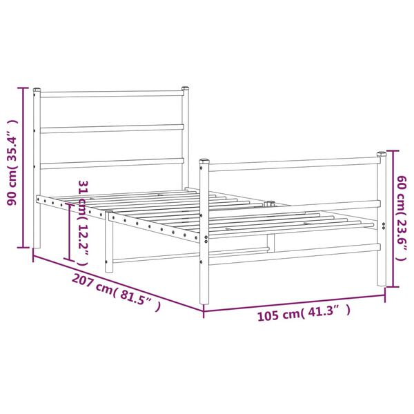 vidaXL Metal Bed Frame without Mattress with Footboard White 100x200cm