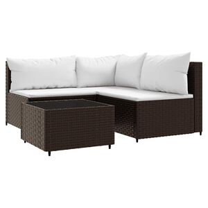 vidaXL 4 Piece Garden Lounge Set with Cushions Brown Poly Rattan