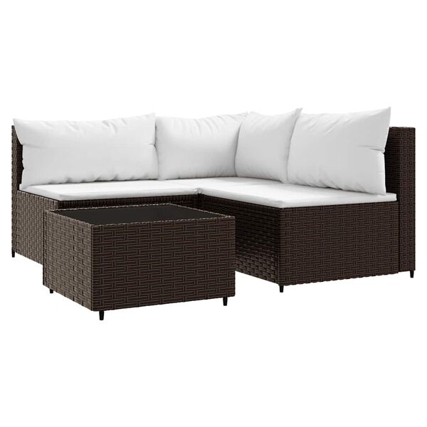 vidaXL 4 Piece Garden Lounge Set with Cushions Brown Poly Rattan